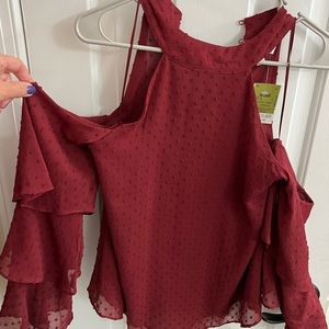 Womens maroon eyelet blouse